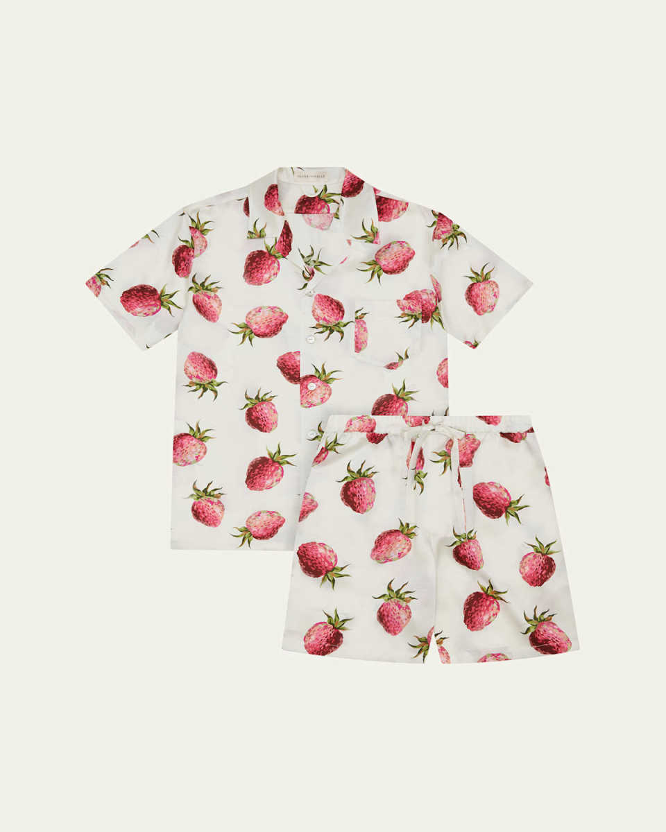 Emeli Strawberry-Print Silk Satin Pajama Set